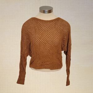Modern Cottagecore Express Brown Cropped Knit Sweater Rayon Cotton Small